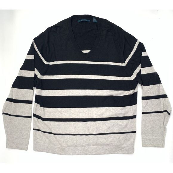 Perry Ellis Black & Gray Stripes‎ V-Neck Men's Pullover Soft Sweater Size XXL - Picture 1 of 8